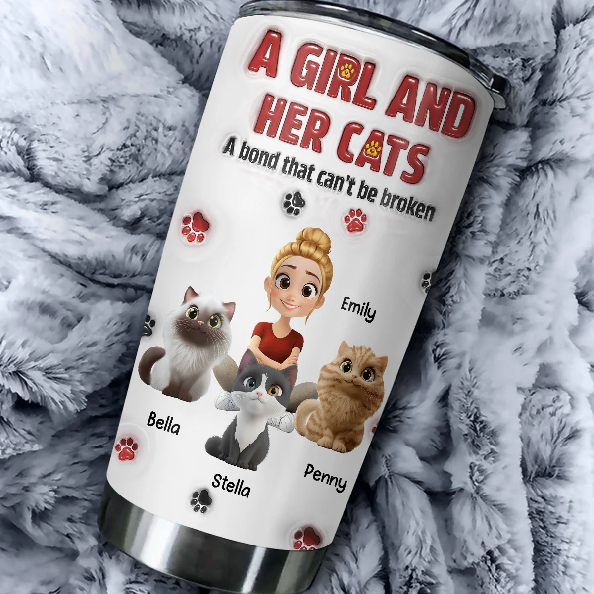A Girl And Her Cat Version 2 - Personalized Custom 3D Inflated Effect Tumbler - Image 4