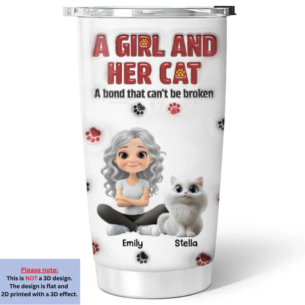 A Girl And Her Cat Version 2 - Personalized Custom 3D Inflated Effect Tumbler - Image 6