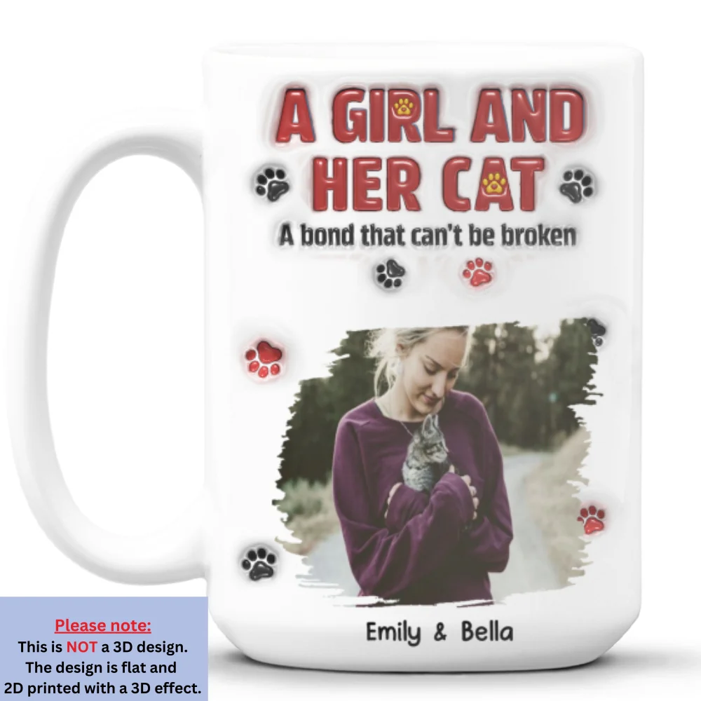 A Girl And Her Cat Version 2 Photo - Personalized Custom 3D Inflated Effect Mug - Image 7