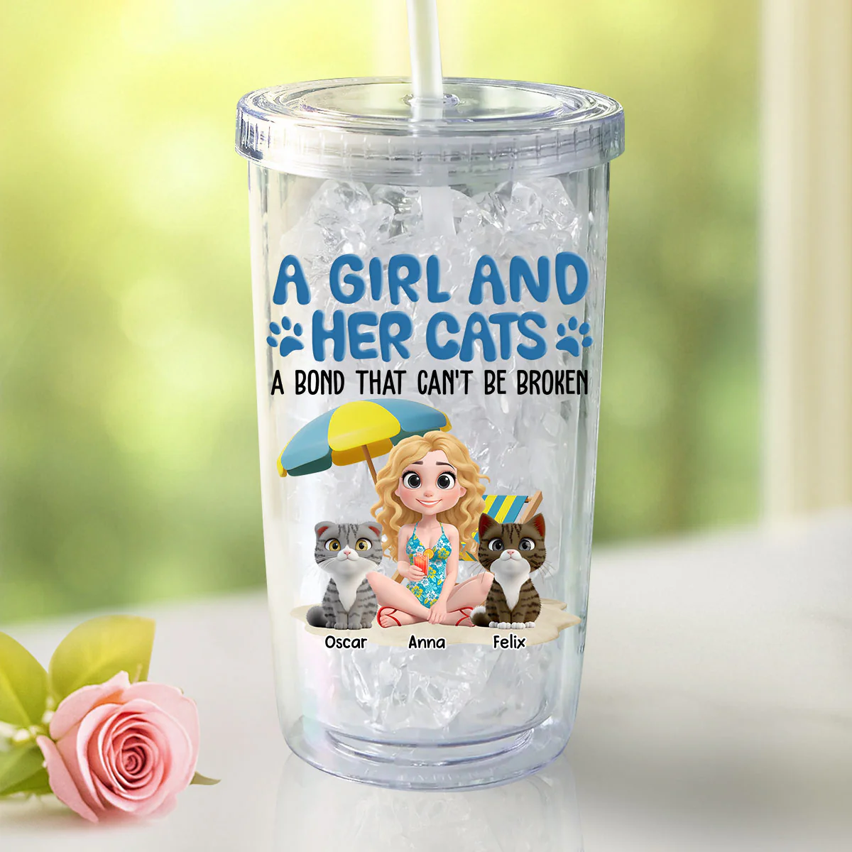A Girl And Her Cats - Personalized Custom 14oz Plastic Tumbler