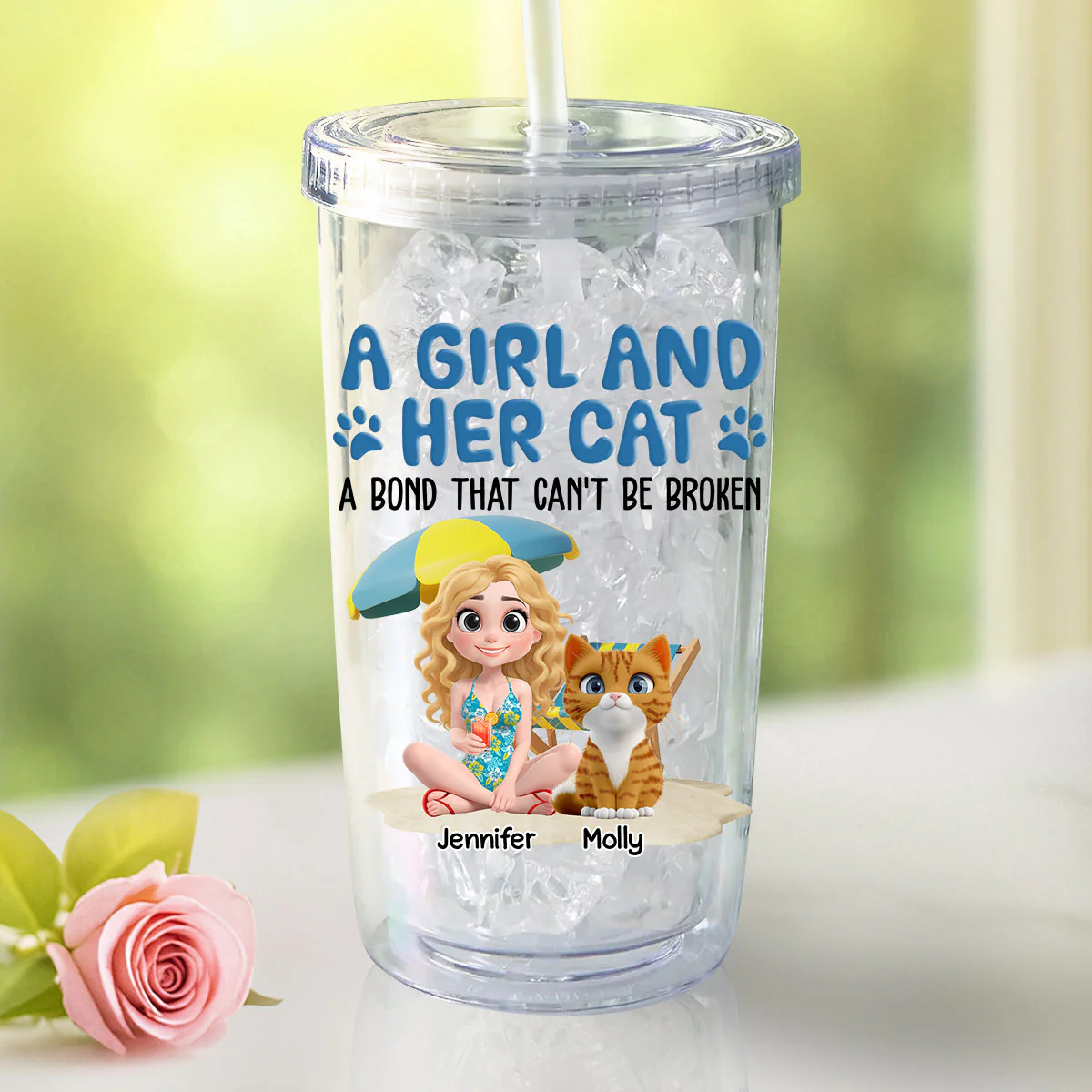 A Girl And Her Cats - Personalized Custom 14oz Plastic Tumbler - Image 2