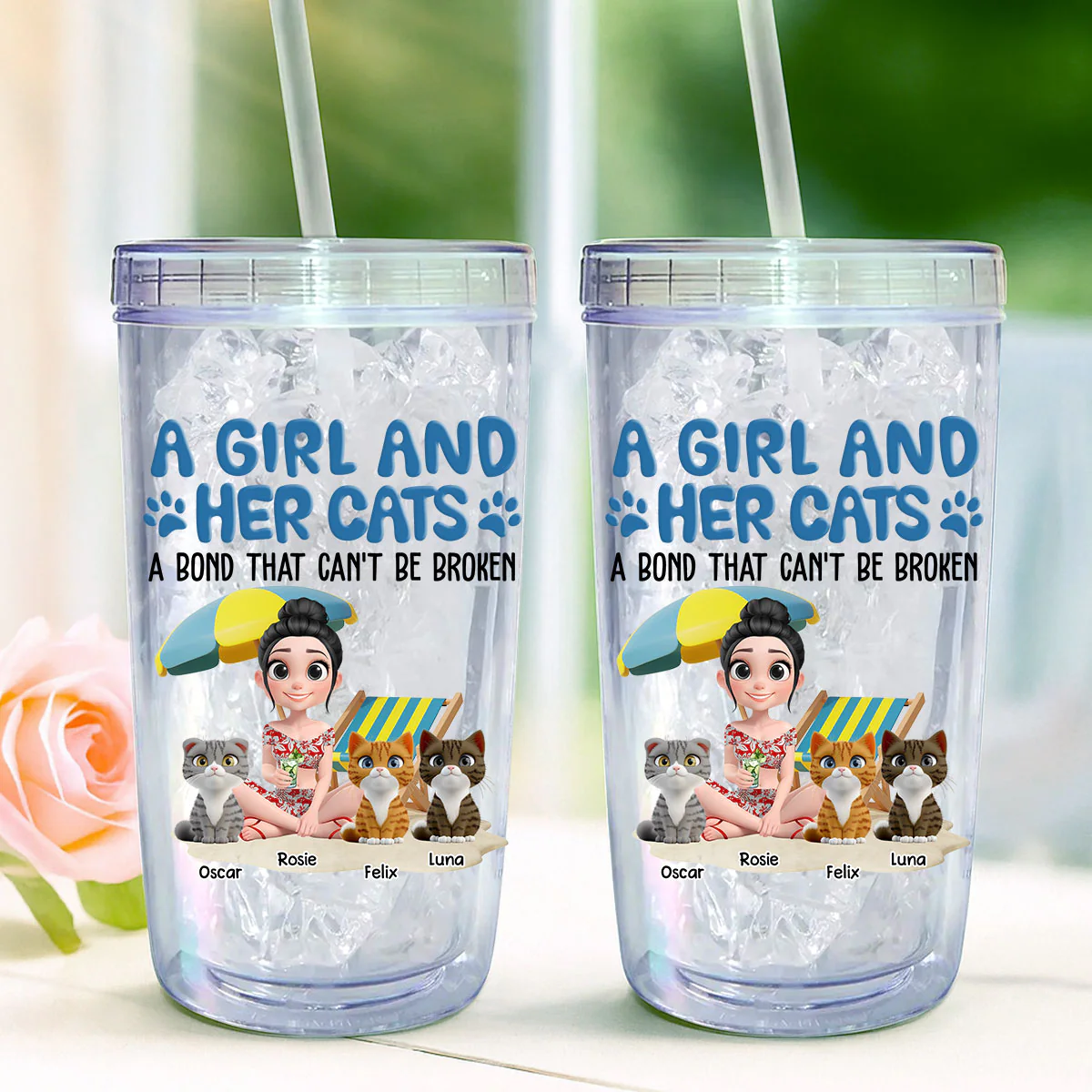 A Girl And Her Cats - Personalized Custom 14oz Plastic Tumbler - Image 3