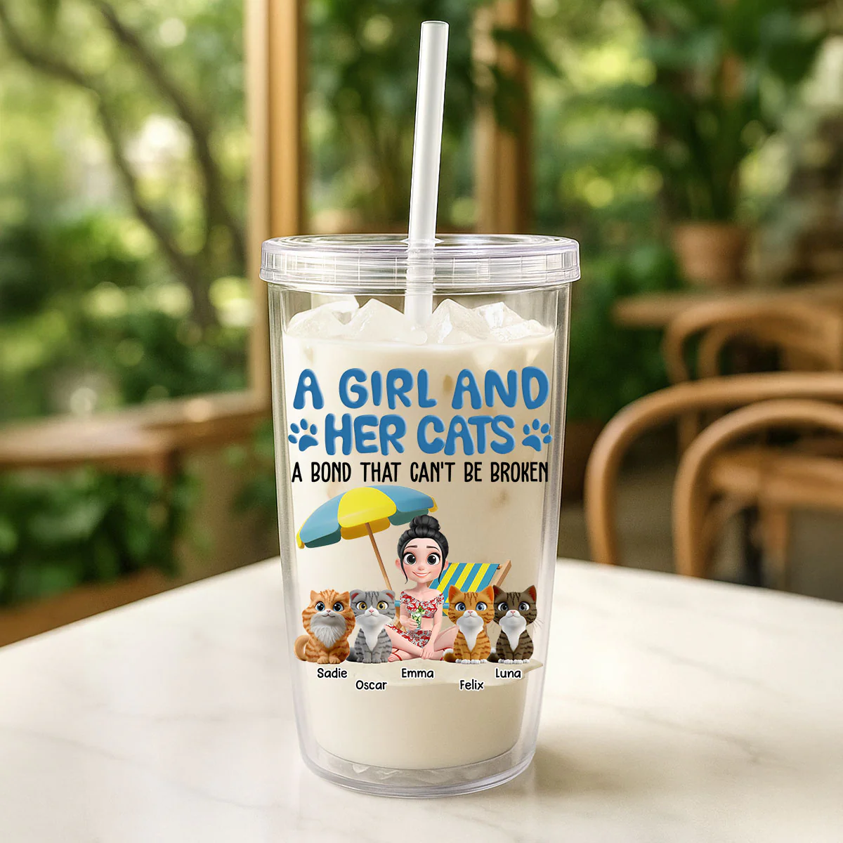 A Girl And Her Cats - Personalized Custom 14oz Plastic Tumbler - Image 4