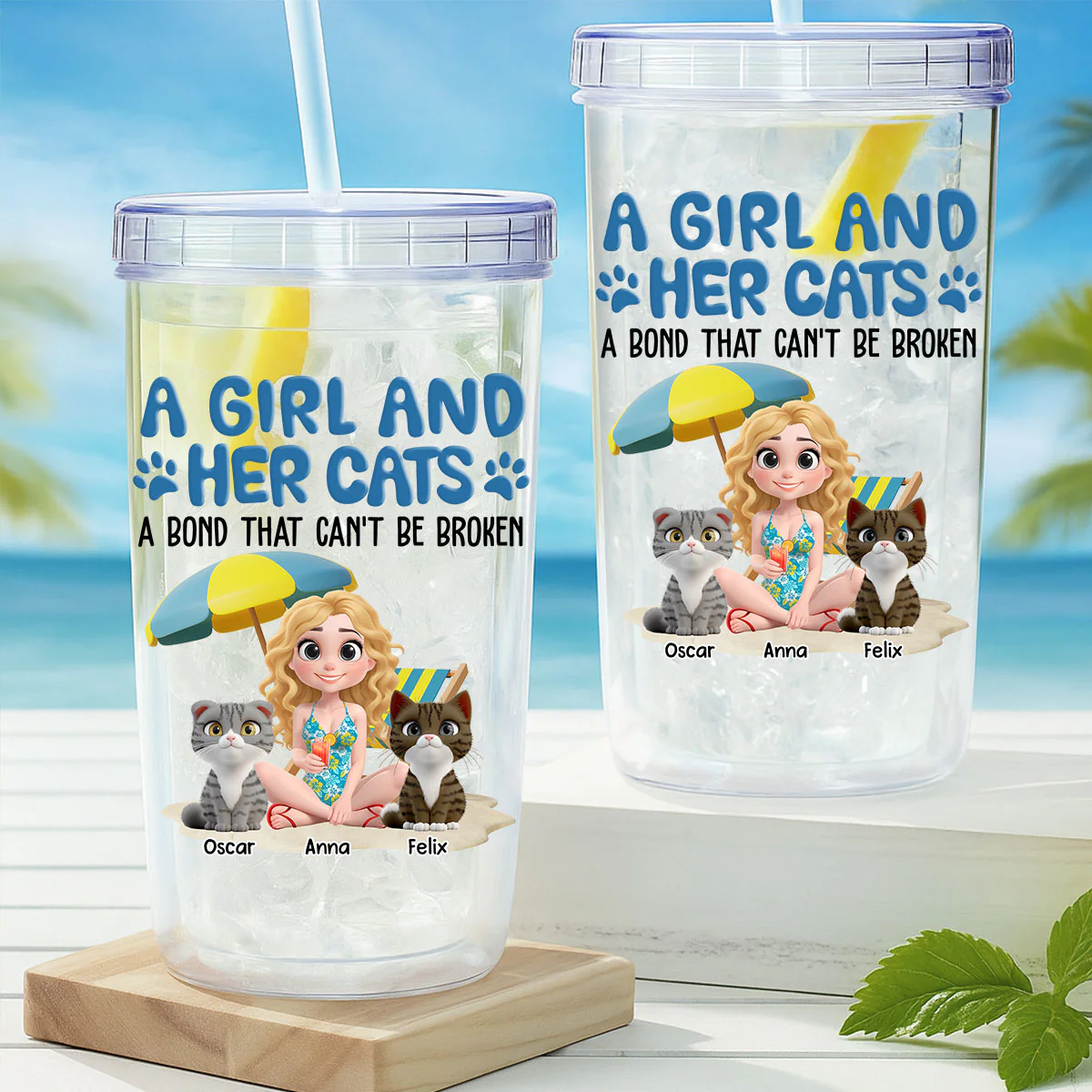 A Girl And Her Cats - Personalized Custom 14oz Plastic Tumbler - Image 5
