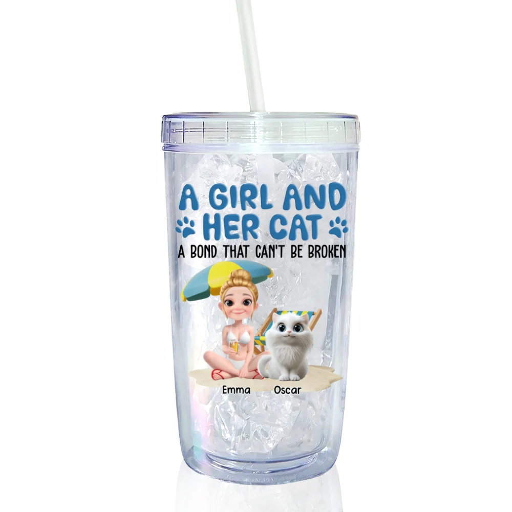 A Girl And Her Cats - Personalized Custom 14oz Plastic Tumbler - Image 7