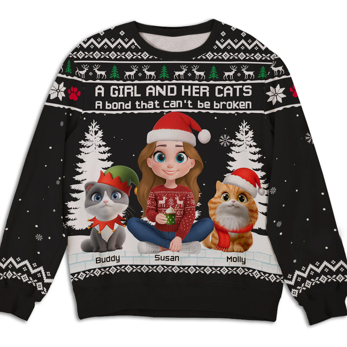 A Girl And Her Cats - Personalized Custom All-Over-Print Sweatshirt