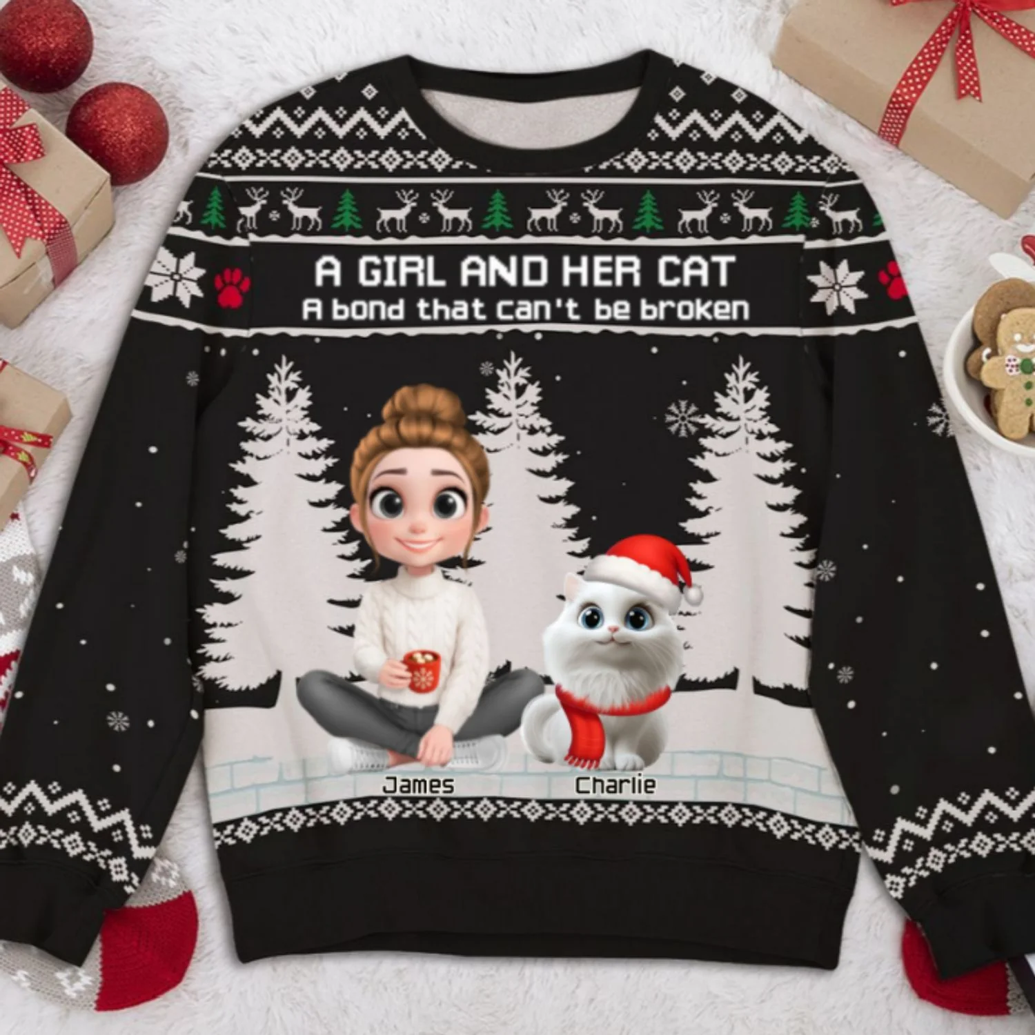 A Girl And Her Cats - Personalized Custom All-Over-Print Sweatshirt - Image 6