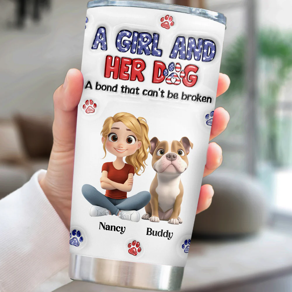 A Girl And Her Dog American Ver - Personalized Custom 3D Inflated Effect Tumbler - Image 5