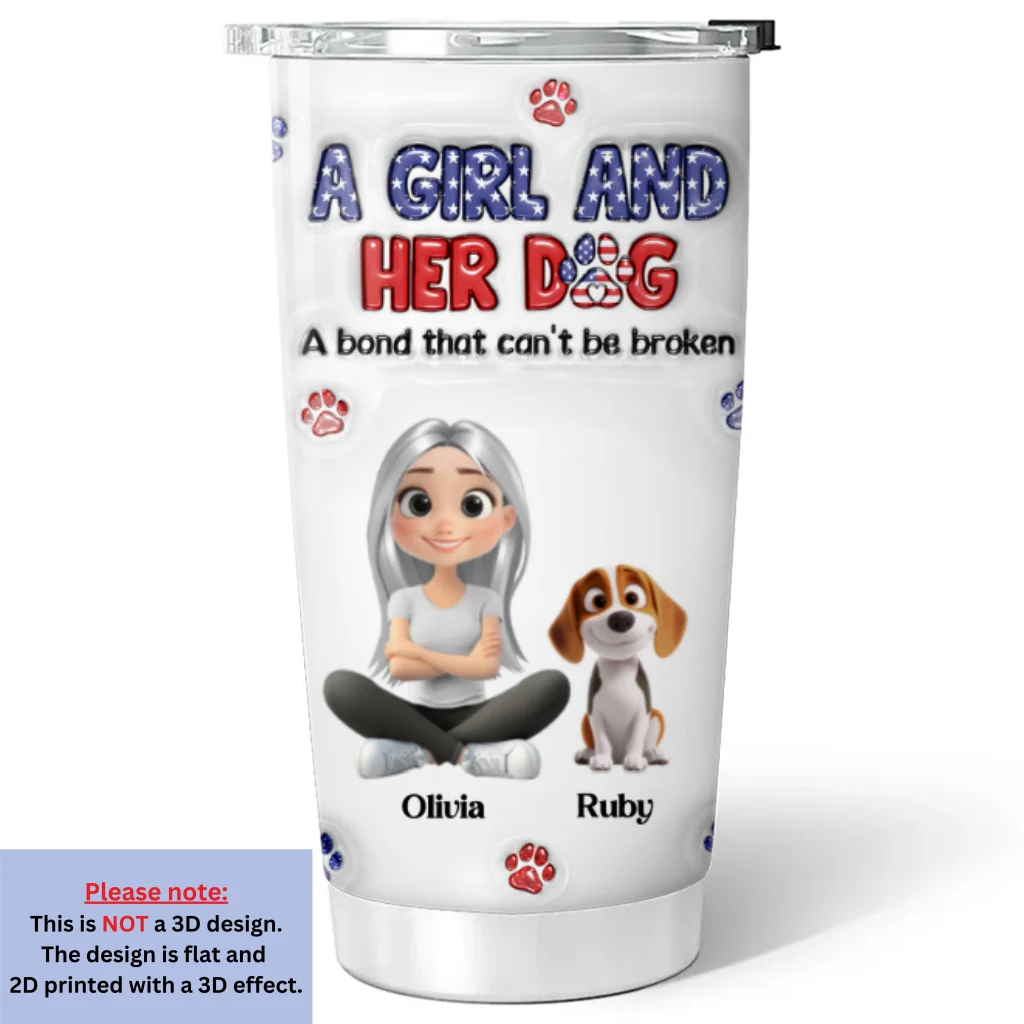 A Girl And Her Dog American Ver - Personalized Custom 3D Inflated Effect Tumbler - Image 6