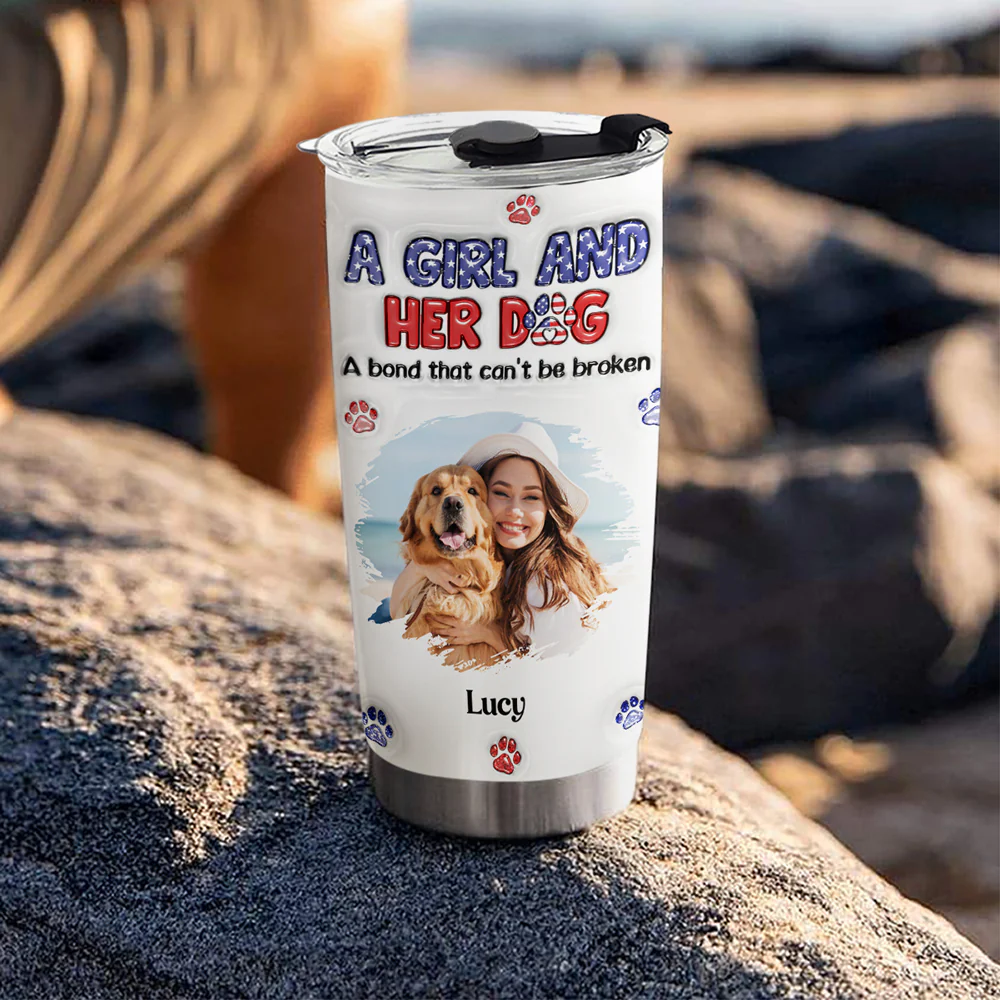A Girl And Her Dog American Ver Photo - Personalized Custom 3D Inflated Effect Tumbler - Image 3