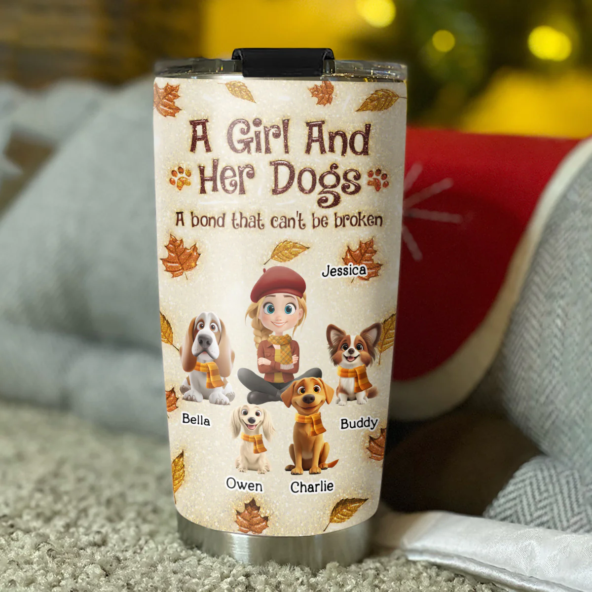 A Girl And Her Dog Autumn - Personalized Custom 3D Inflated Effect Tumbler - Image 3
