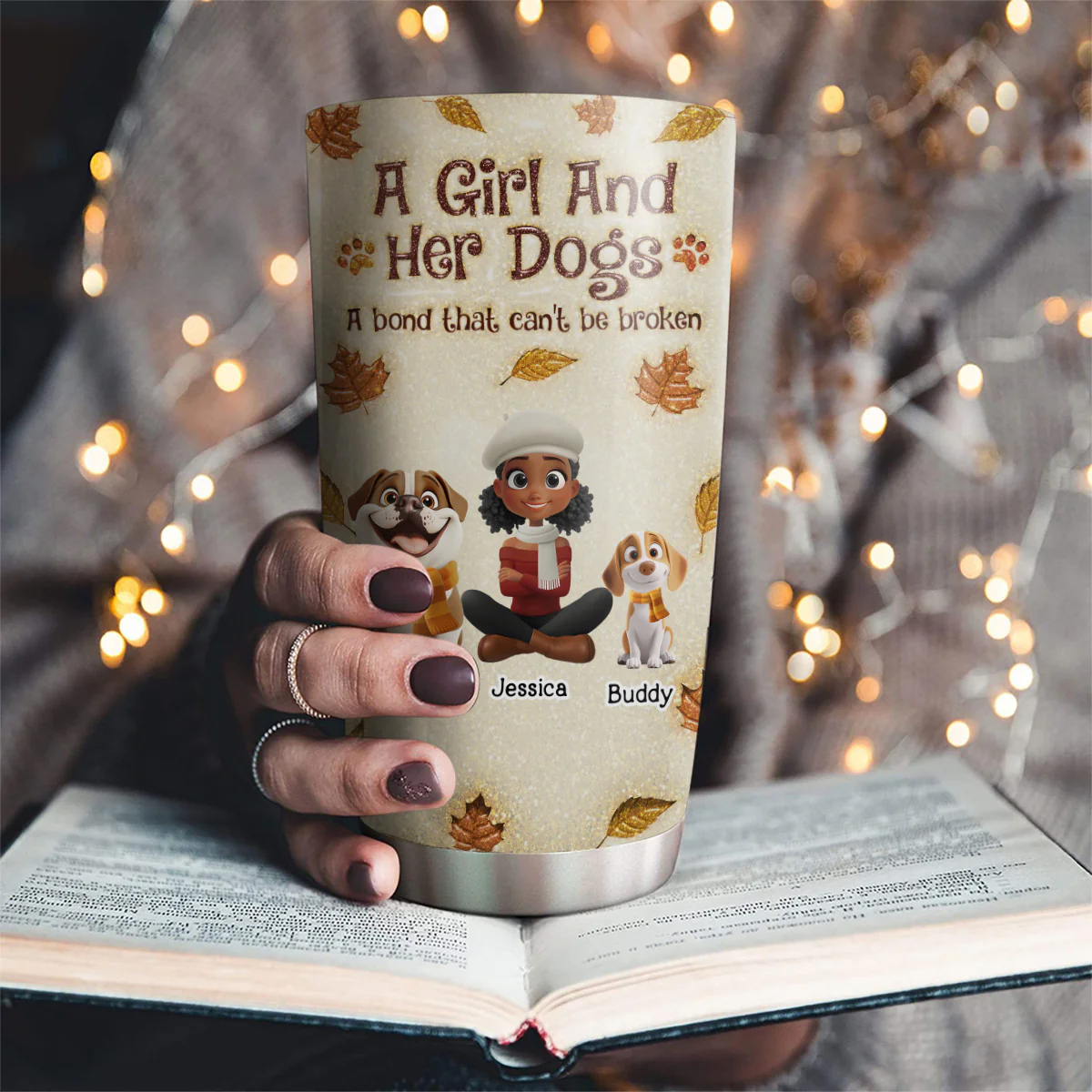 A Girl And Her Dog Autumn - Personalized Custom 3D Inflated Effect Tumbler - Image 4