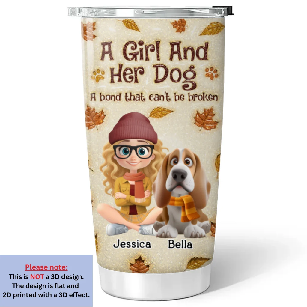 A Girl And Her Dog Autumn - Personalized Custom 3D Inflated Effect Tumbler - Image 5