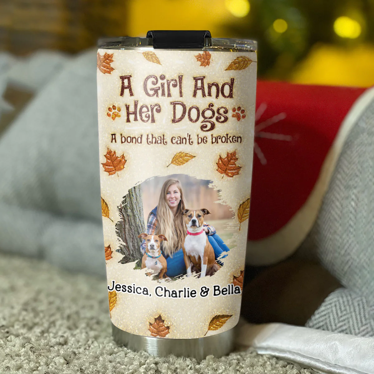 A Girl And Her Dog Autumn Photo - Personalized Custom 3D Inflated Effect Tumbler