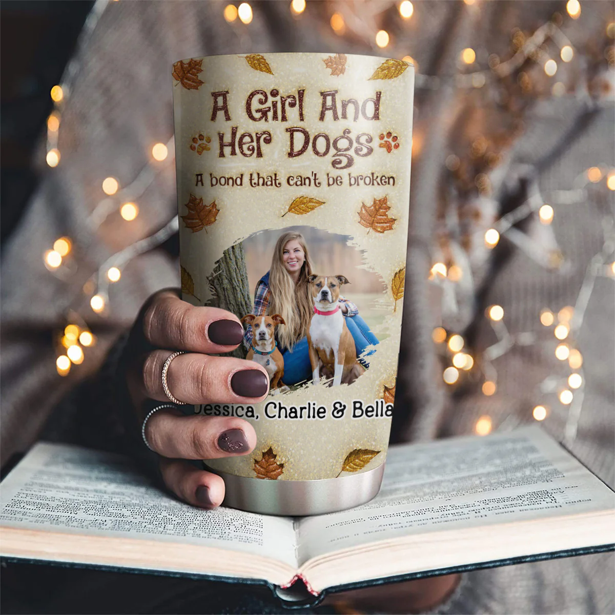 A Girl And Her Dog Autumn Photo - Personalized Custom 3D Inflated Effect Tumbler - Image 3