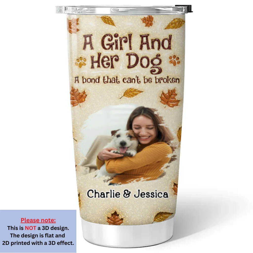 A Girl And Her Dog Autumn Photo - Personalized Custom 3D Inflated Effect Tumbler - Image 4