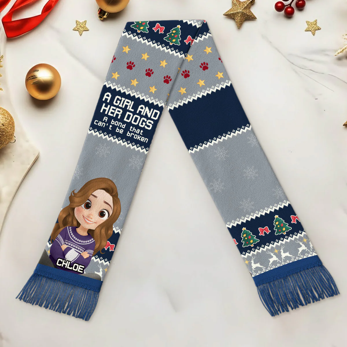 A Girl And Her Dog Christmas 2025 - Personalized Custom Scarf - Image 3