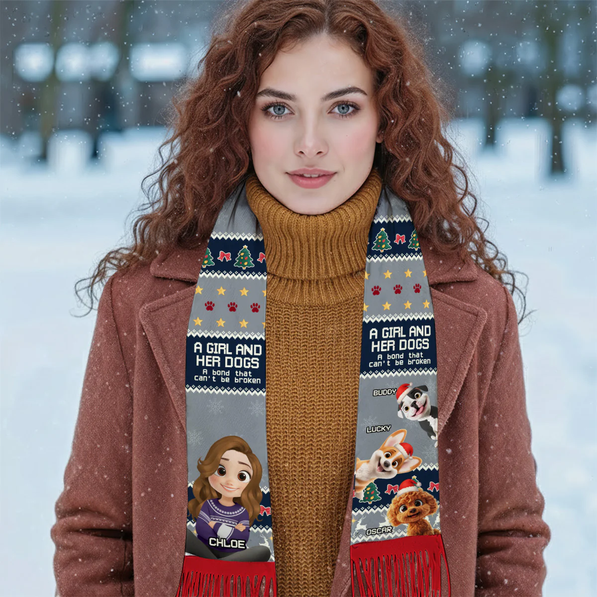 A Girl And Her Dog Christmas 2025 - Personalized Custom Scarf - Image 5