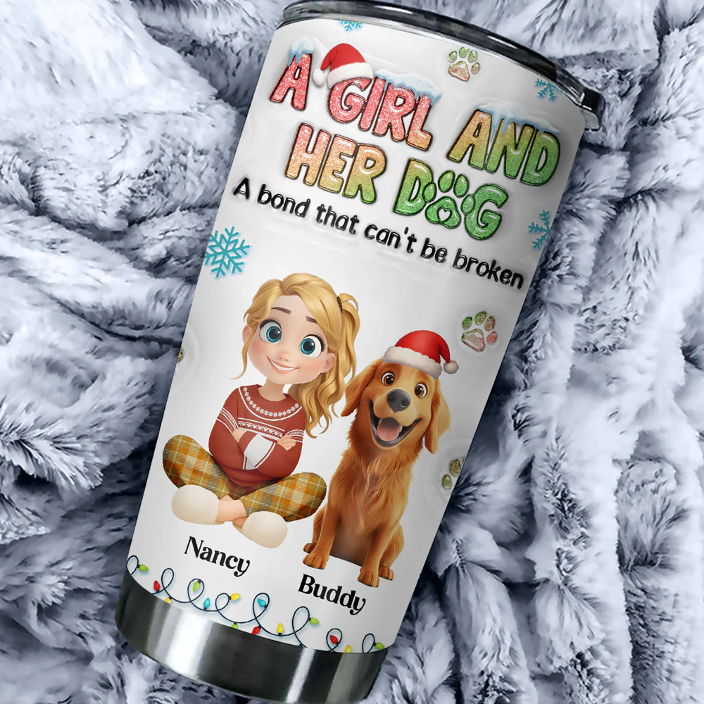 A Girl And Her Dog Christmas - Personalized Custom 3D Inflated Effect Tumbler - Image 2