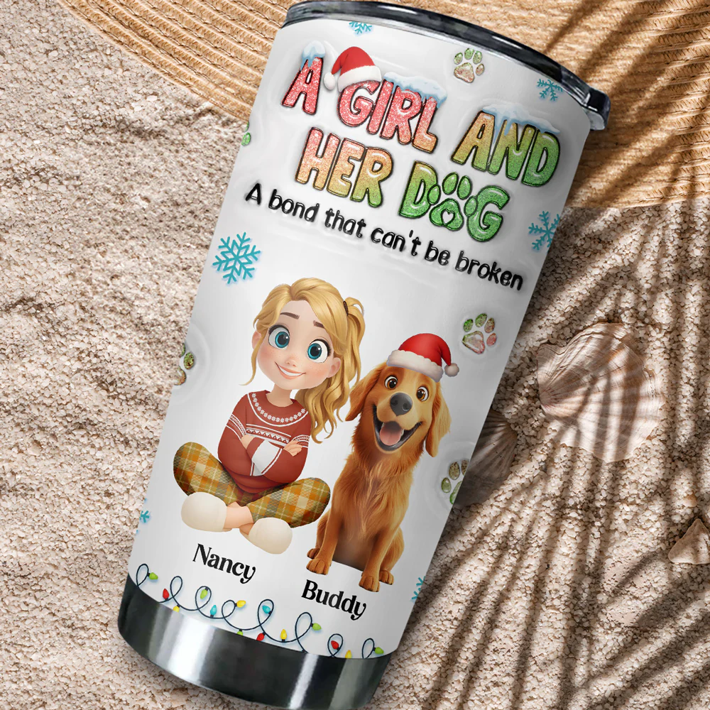 A Girl And Her Dog Christmas - Personalized Custom 3D Inflated Effect Tumbler - Image 4