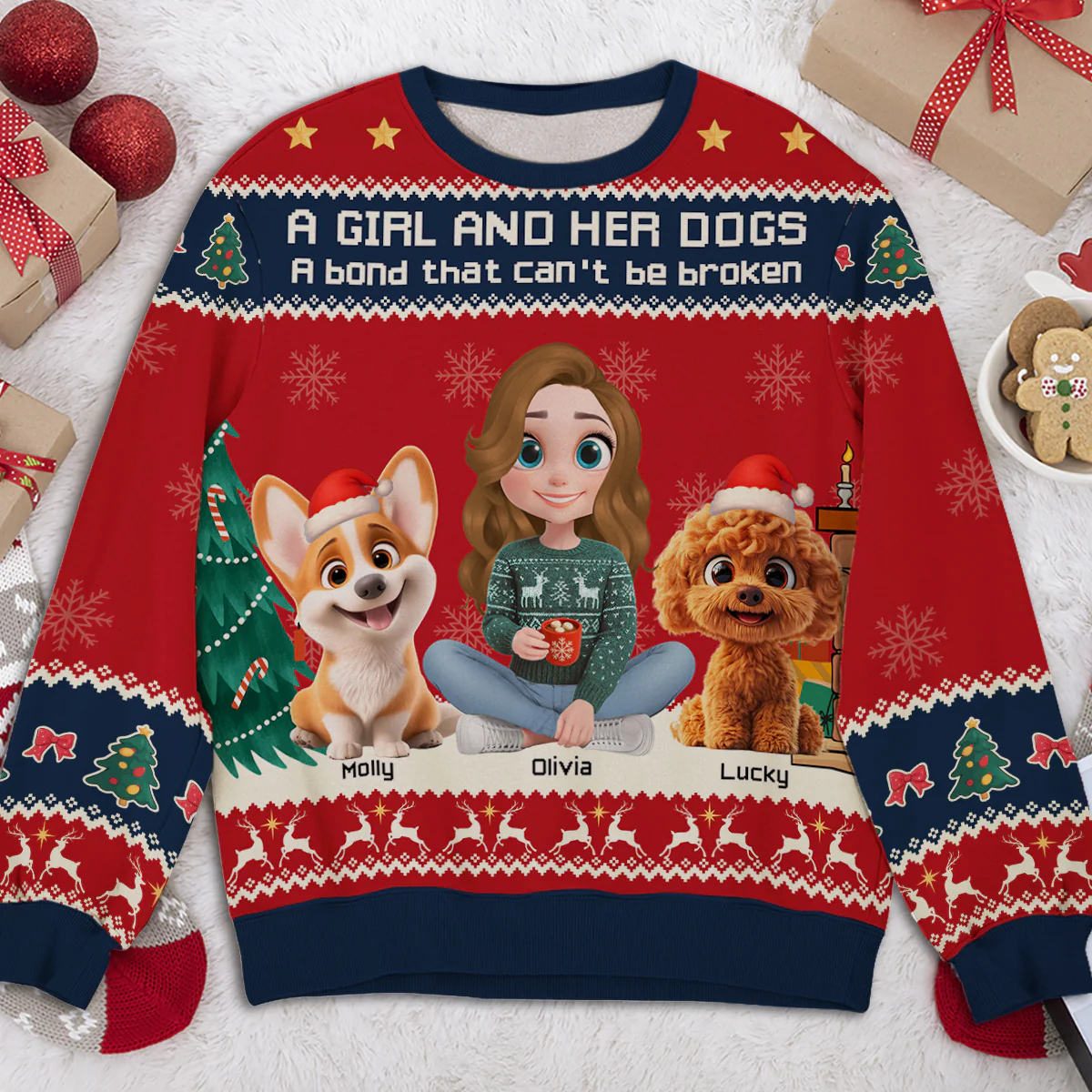 A Girl And Her Dog Christmas - Personalized Custom All-Over-Print Sweatshirt - Image 2