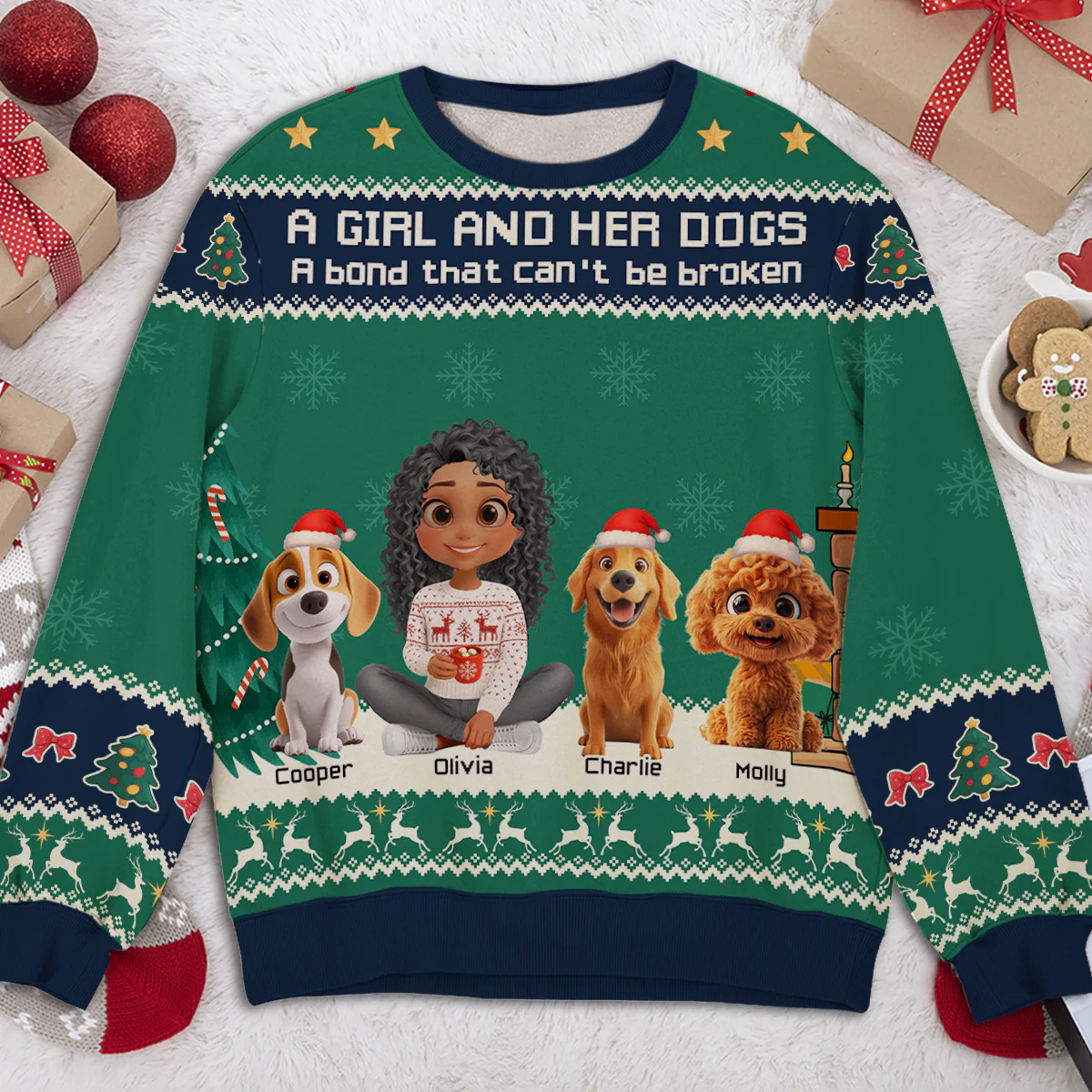 A Girl And Her Dog Christmas - Personalized Custom All-Over-Print Sweatshirt - Image 3