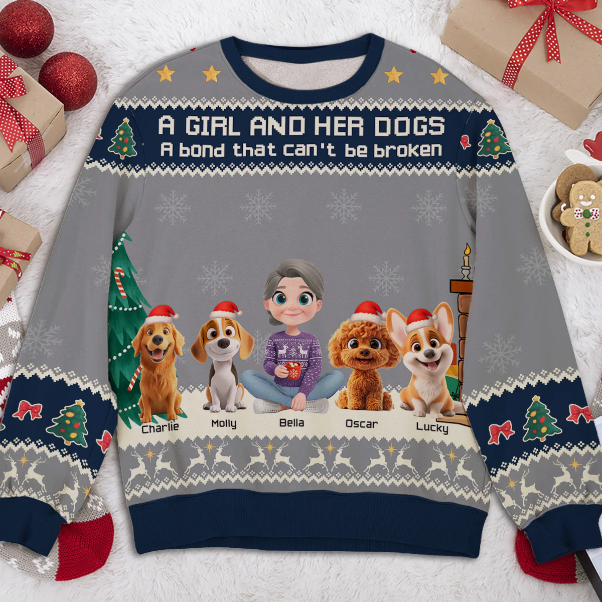 A Girl And Her Dog Christmas - Personalized Custom All-Over-Print Sweatshirt - Image 4