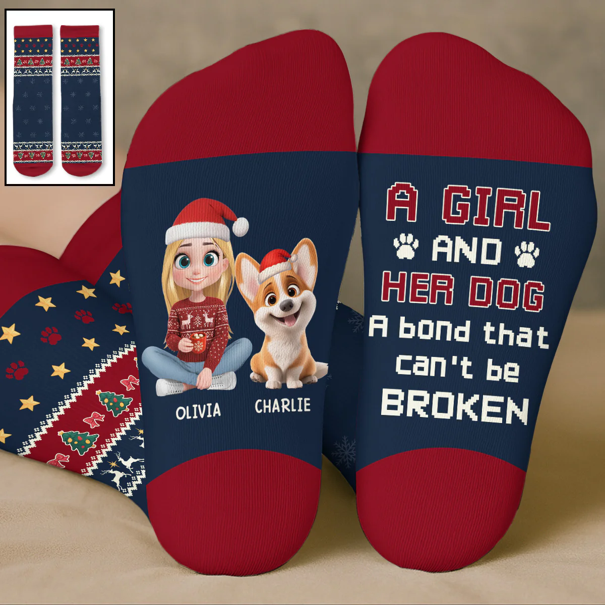 A Girl And Her Dog Christmas - Personalized Custom Crew Socks