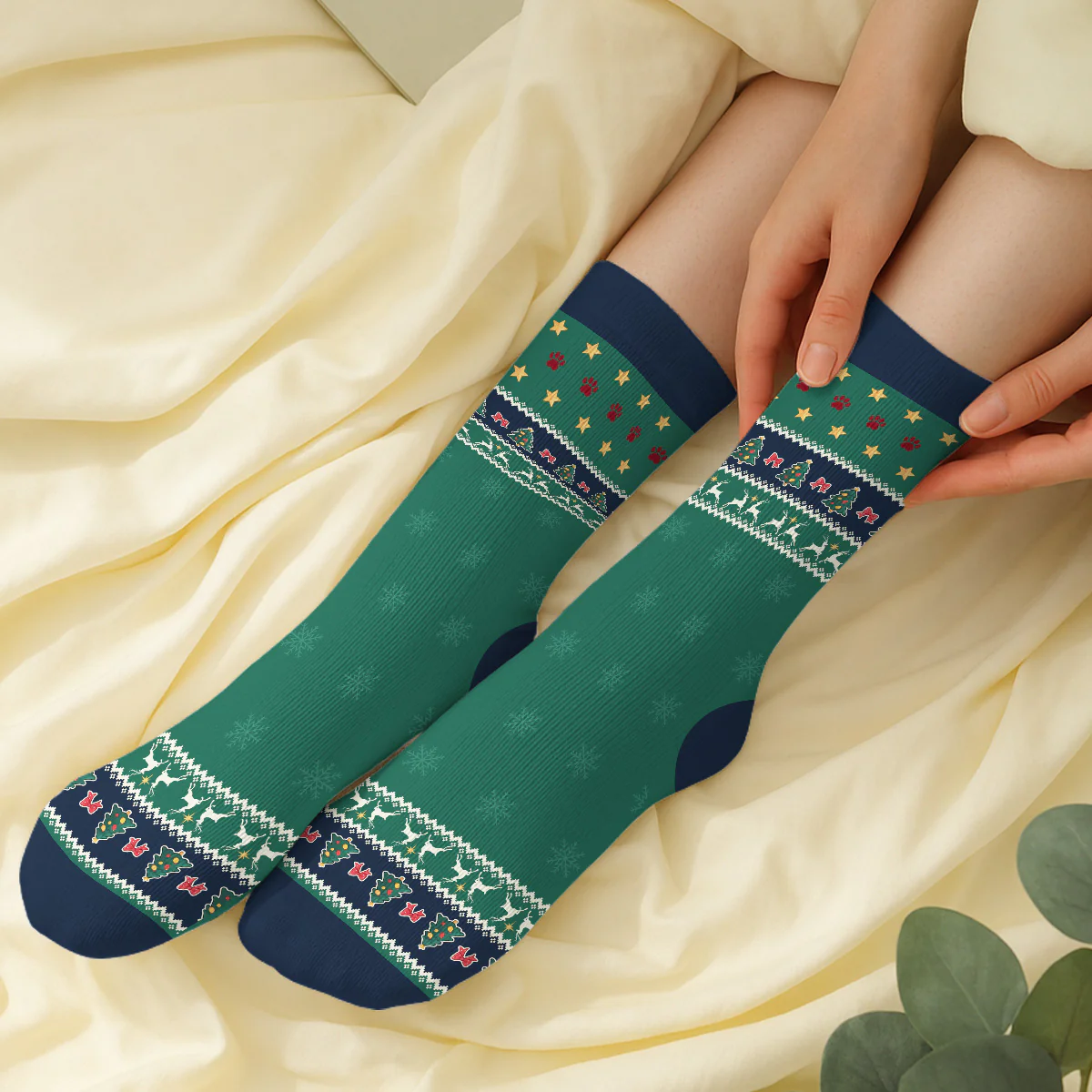 A Girl And Her Dog Christmas - Personalized Custom Crew Socks - Image 3