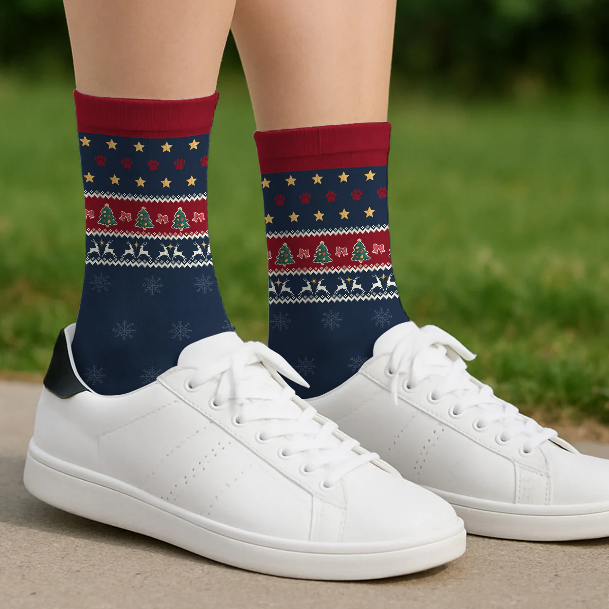 A Girl And Her Dog Christmas - Personalized Custom Crew Socks - Image 4