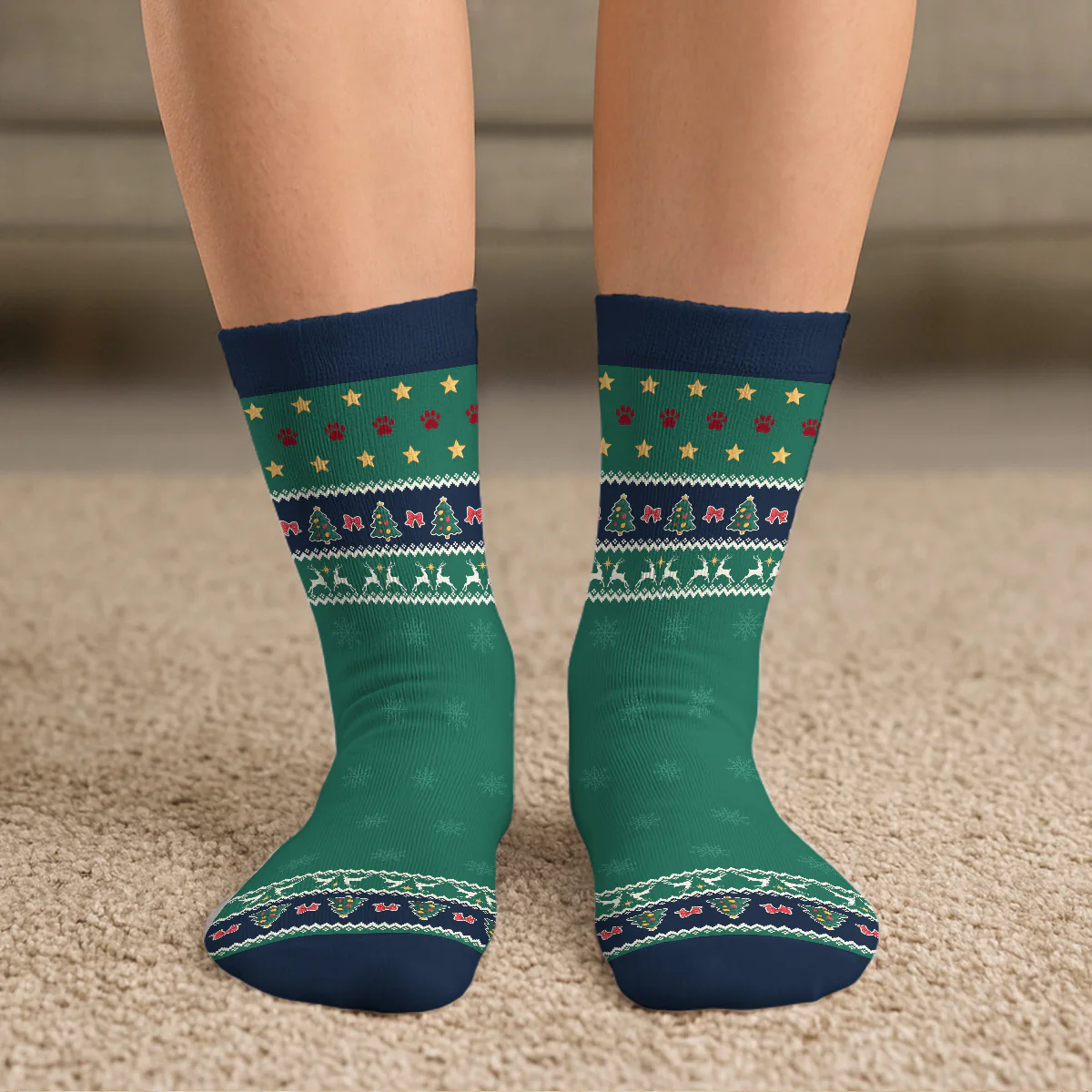A Girl And Her Dog Christmas - Personalized Custom Crew Socks - Image 5