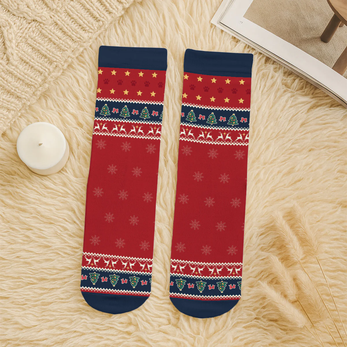 A Girl And Her Dog Christmas - Personalized Custom Crew Socks - Image 6