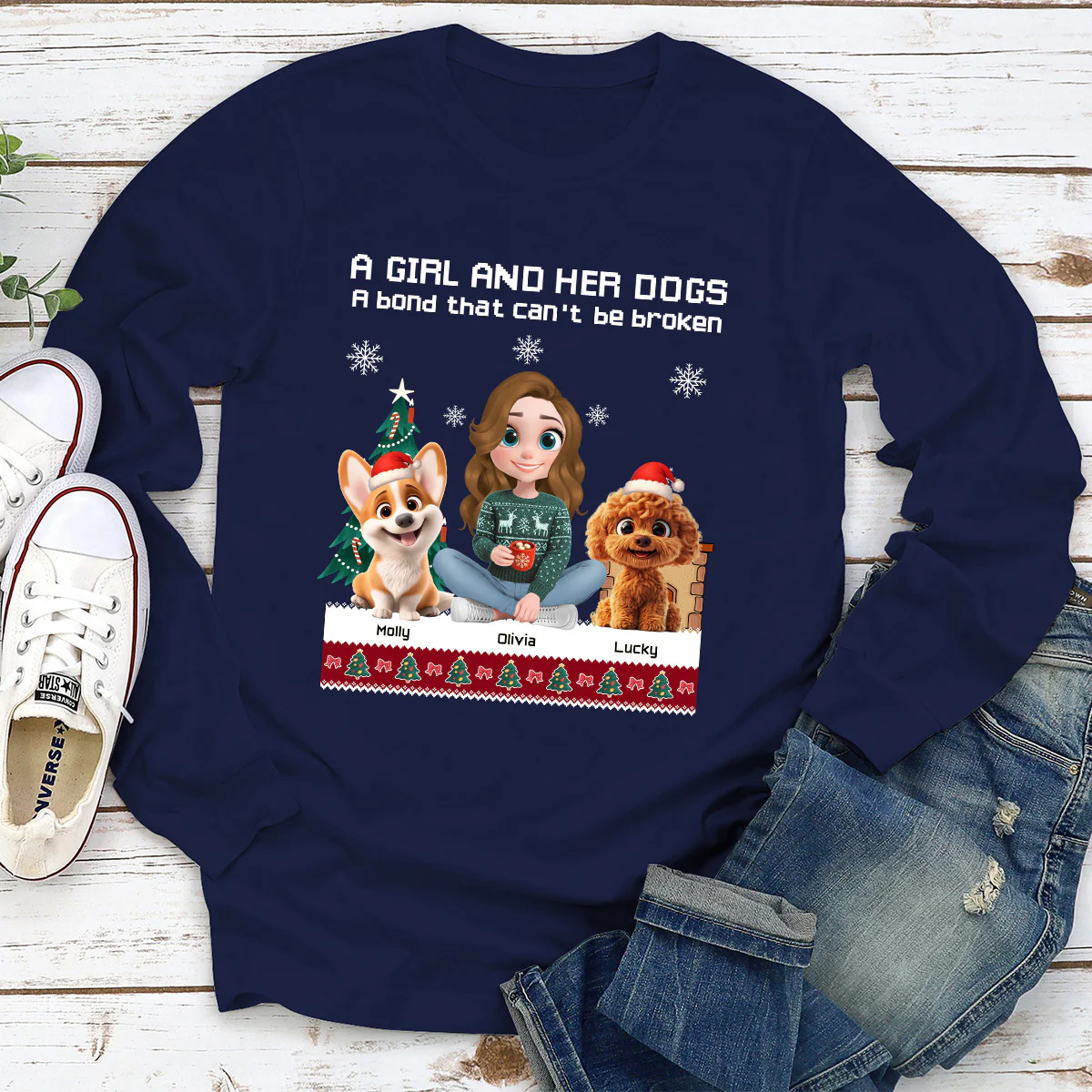 A Girl And Her Dog Christmas - Personalized Custom Long Sleeve T-shirt - Image 2