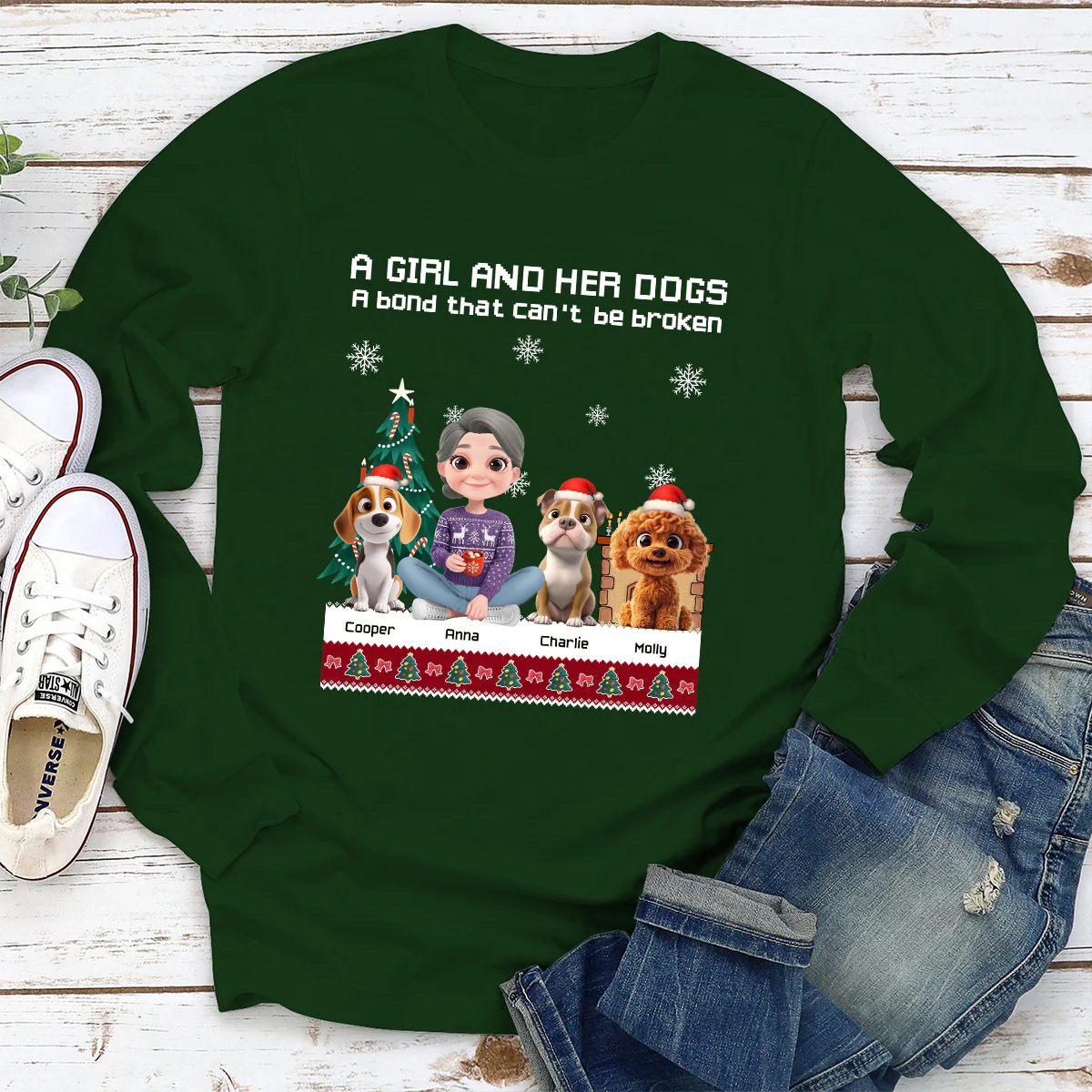 A Girl And Her Dog Christmas - Personalized Custom Long Sleeve T-shirt - Image 3