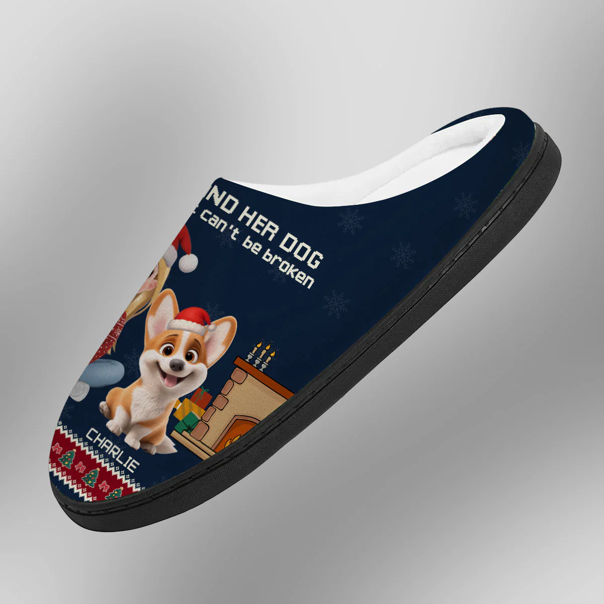 A Girl And Her Dog Christmas - Personalized Custom Plush Slippers - Image 2