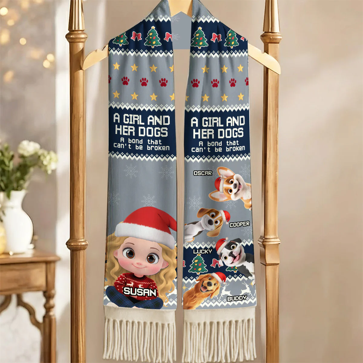 A Girl And Her Dog Christmas - Personalized Custom Scarf - Image 2