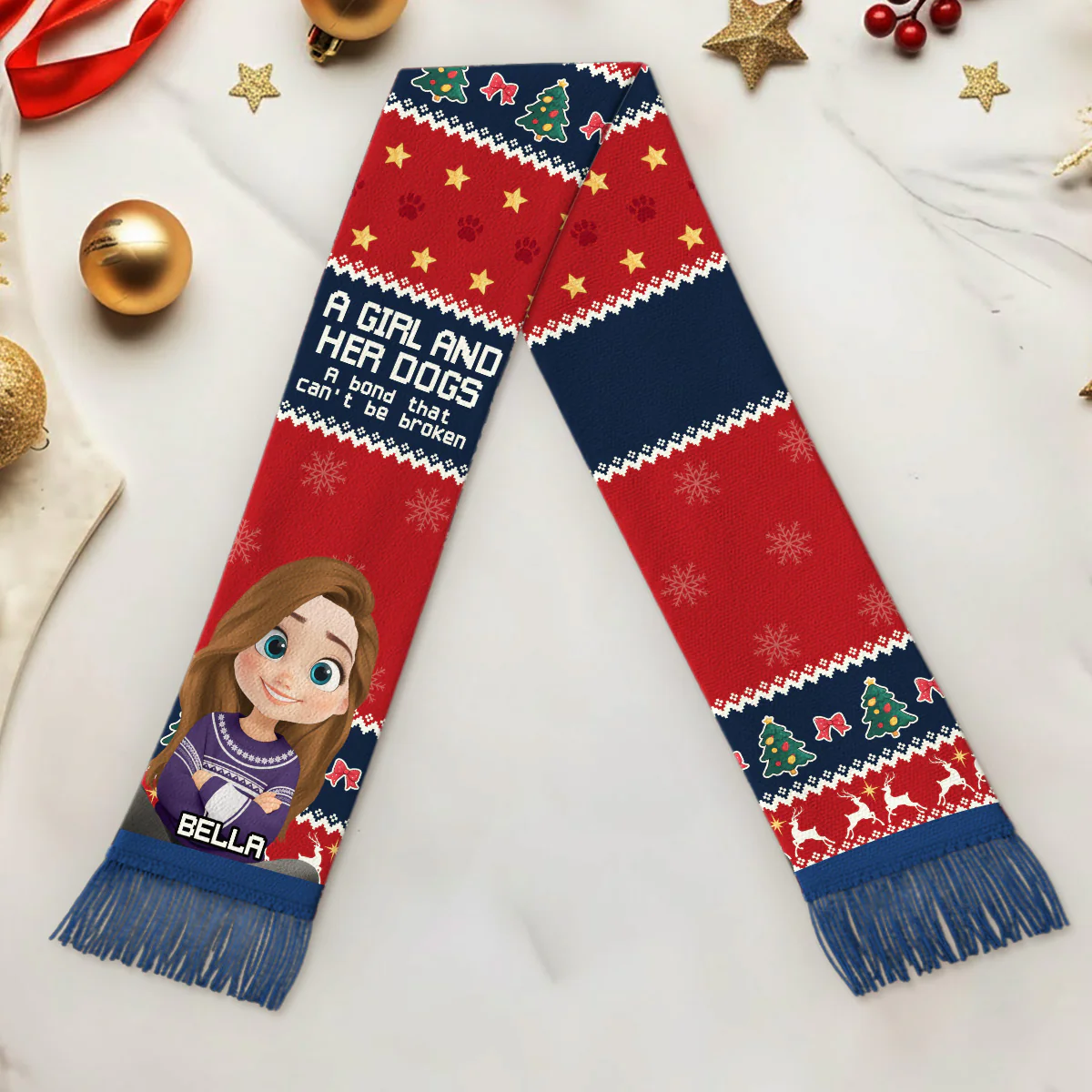 A Girl And Her Dog Christmas - Personalized Custom Scarf - Image 3