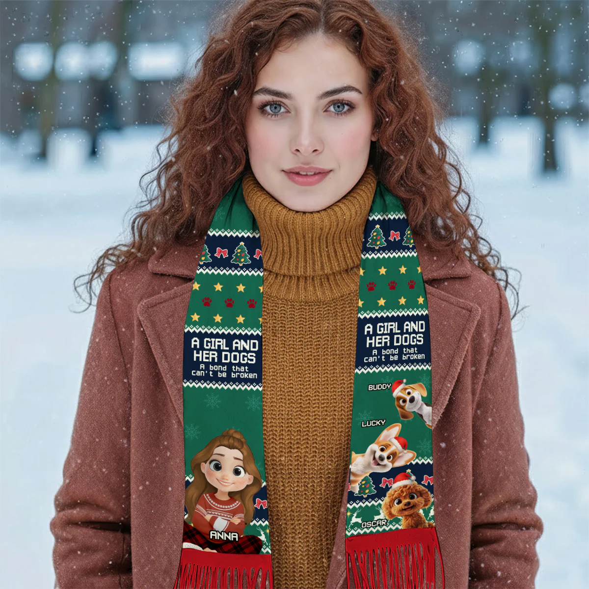 A Girl And Her Dog Christmas - Personalized Custom Scarf - Image 4