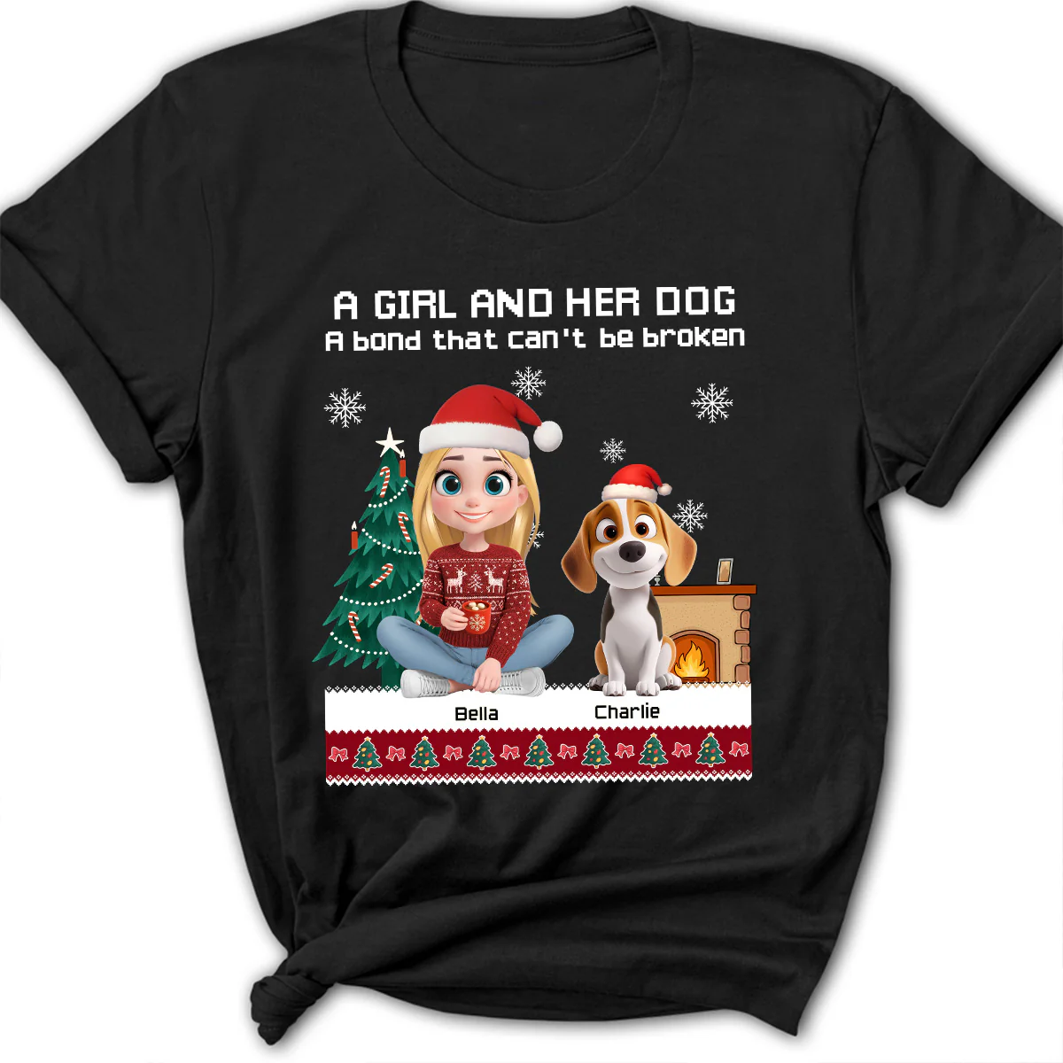 A Girl And Her Dog Christmas - Personalized Custom Women's T-Shirt
