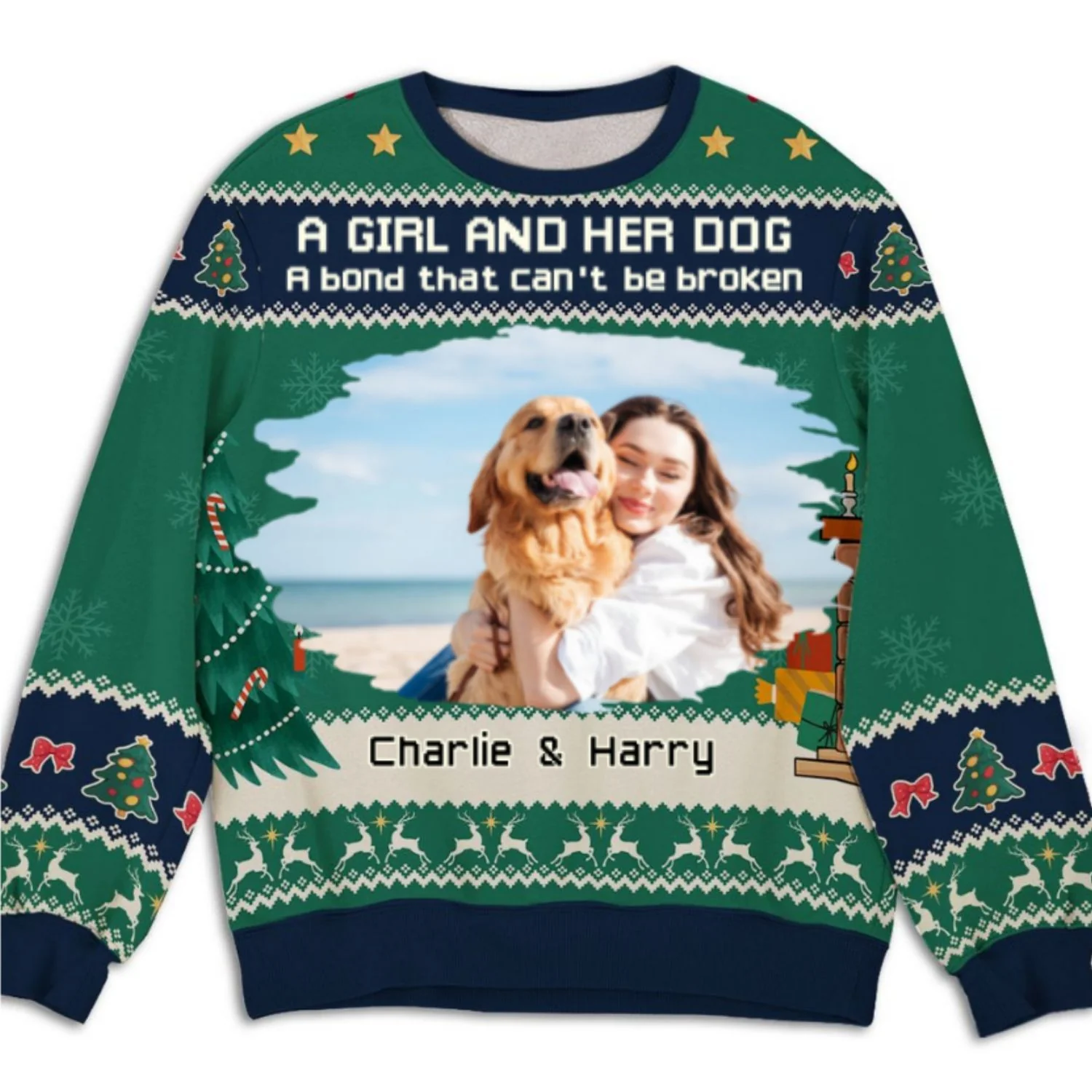 A Girl And Her Dog Christmas Photo - Personalized Custom All-Over-Print Sweatshirt - Image 2