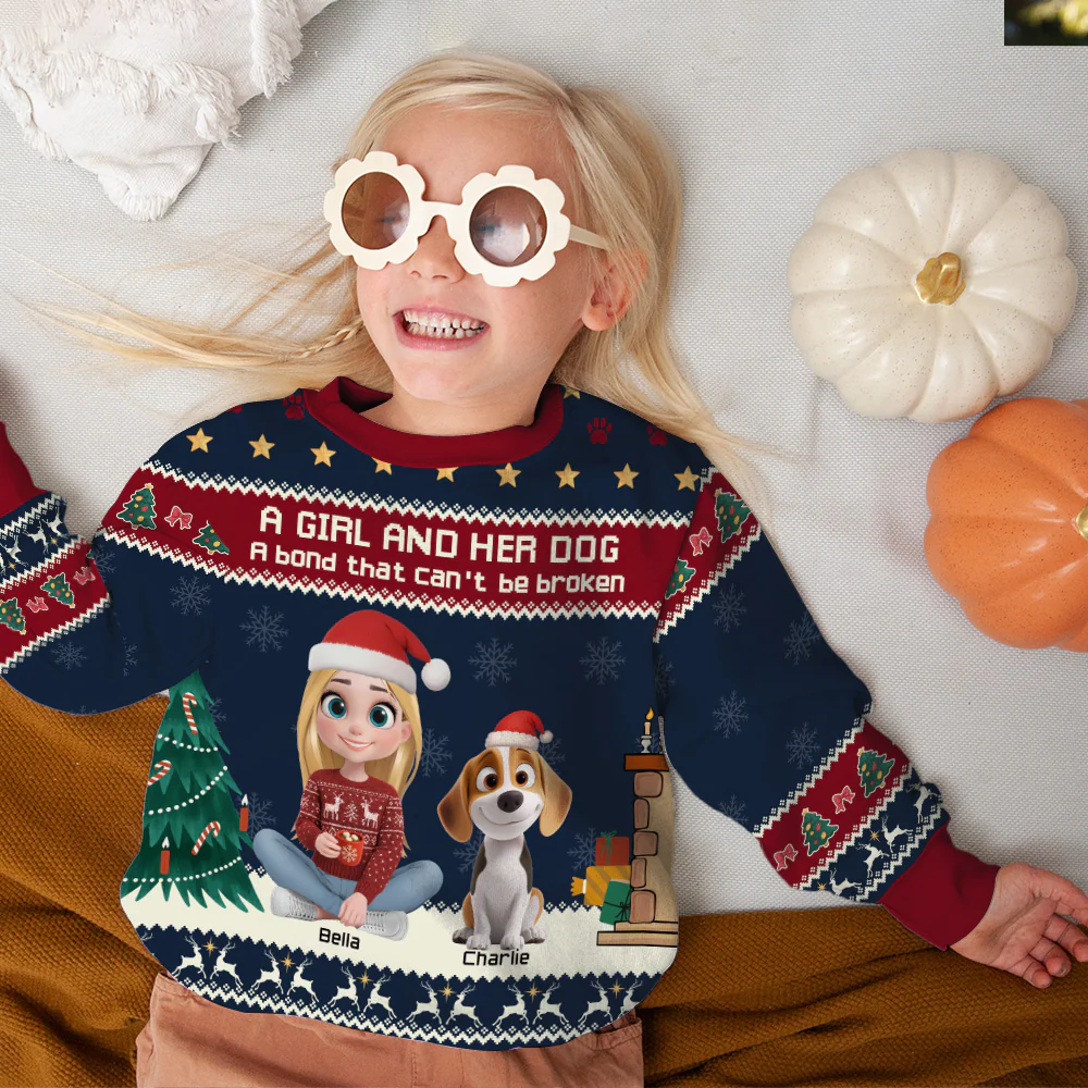 A Girl And Her Dog Christmas Ver Kid - Personalized Custom All-Over-Print Sweatshirt - Image 4