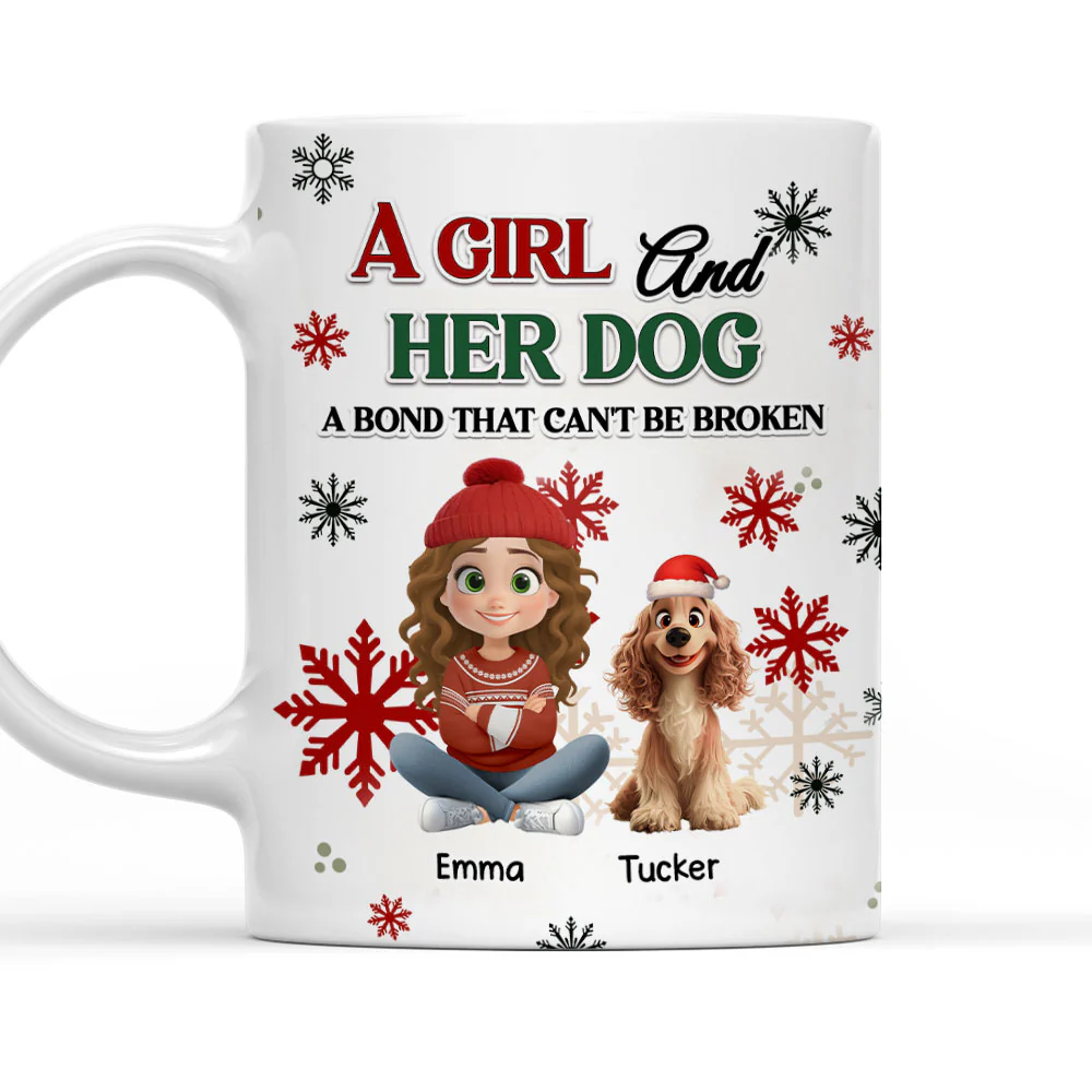 A Girl And Her Dog Love Christmas - Personalized Custom Coffee Mug