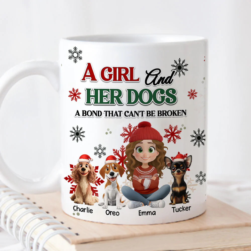 A Girl And Her Dog Love Christmas - Personalized Custom Coffee Mug - Image 2