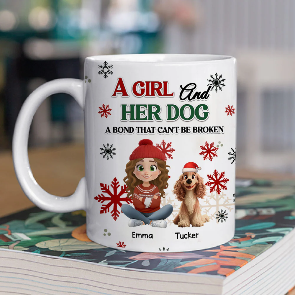 A Girl And Her Dog Love Christmas - Personalized Custom Coffee Mug - Image 4