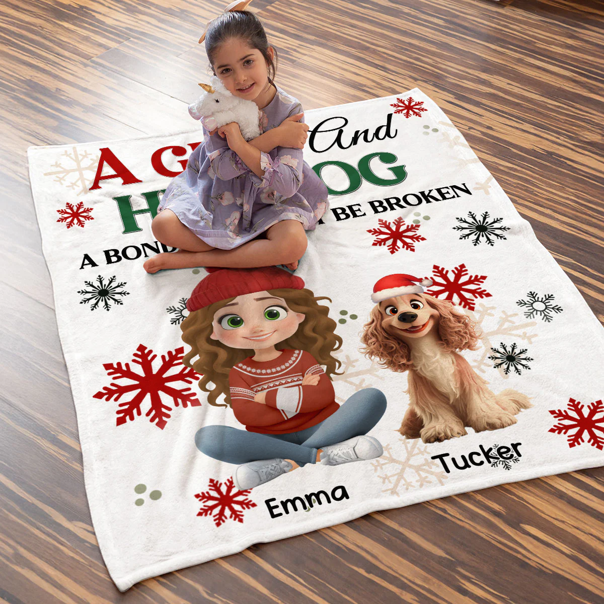 A Girl And Her Dog Love Christmas - Personalized Custom Fleece Blanket - Image 5