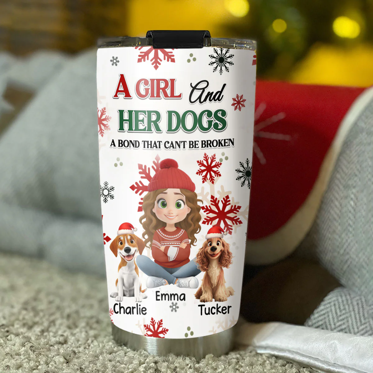 A Girl And Her Dog Love Christmas - Personalized Custom Tumbler - Image 2