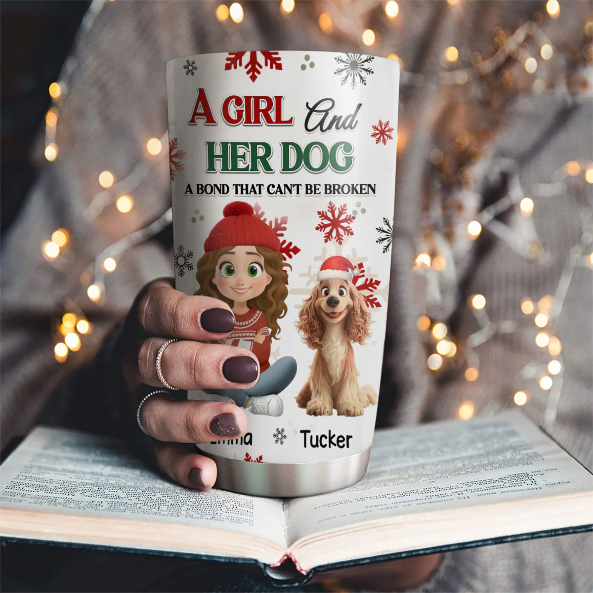 A Girl And Her Dog Love Christmas - Personalized Custom Tumbler - Image 4