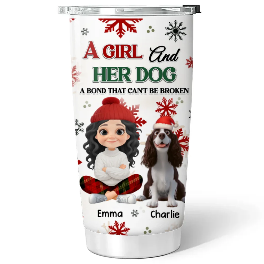 A Girl And Her Dog Love Christmas - Personalized Custom Tumbler - Image 5