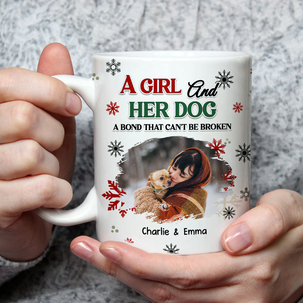 A Girl And Her Dog Love Christmas Photo - Personalized Custom Coffee Mug - Image 2