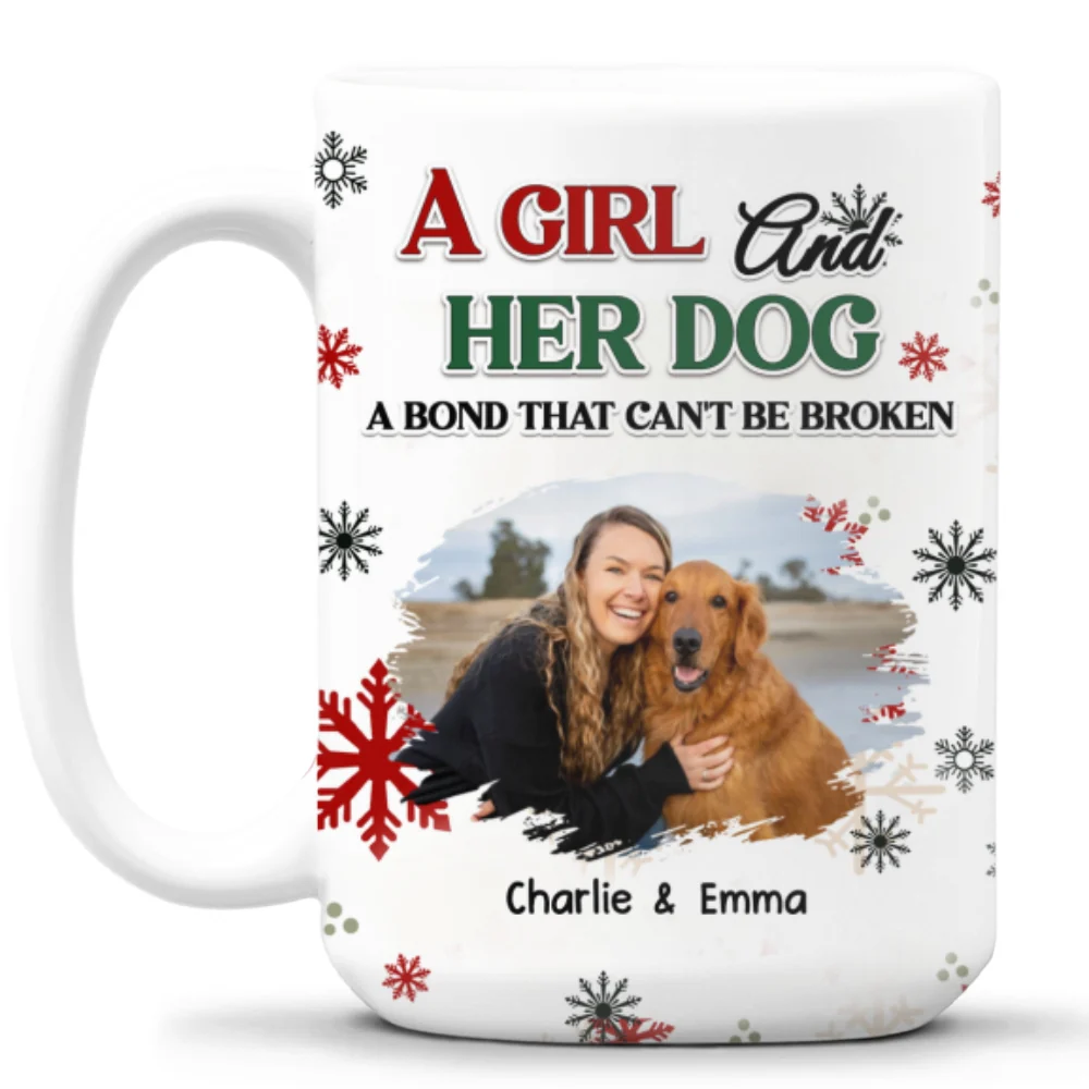 A Girl And Her Dog Love Christmas Photo - Personalized Custom Coffee Mug - Image 6